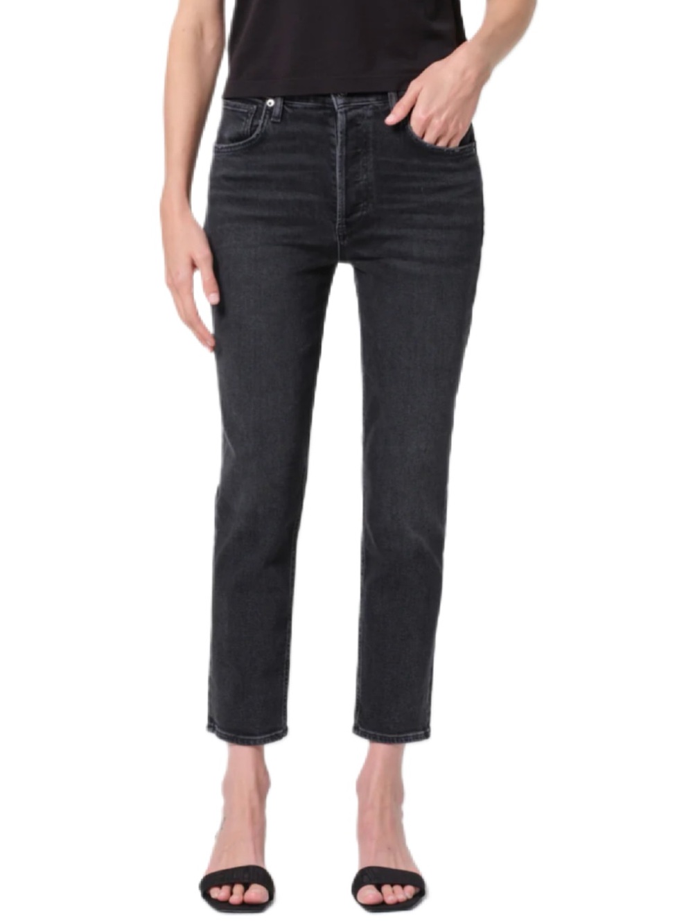 Agolde Riley Crop High Rise Straight Stretch Grey 27 - Picture 4 of 14